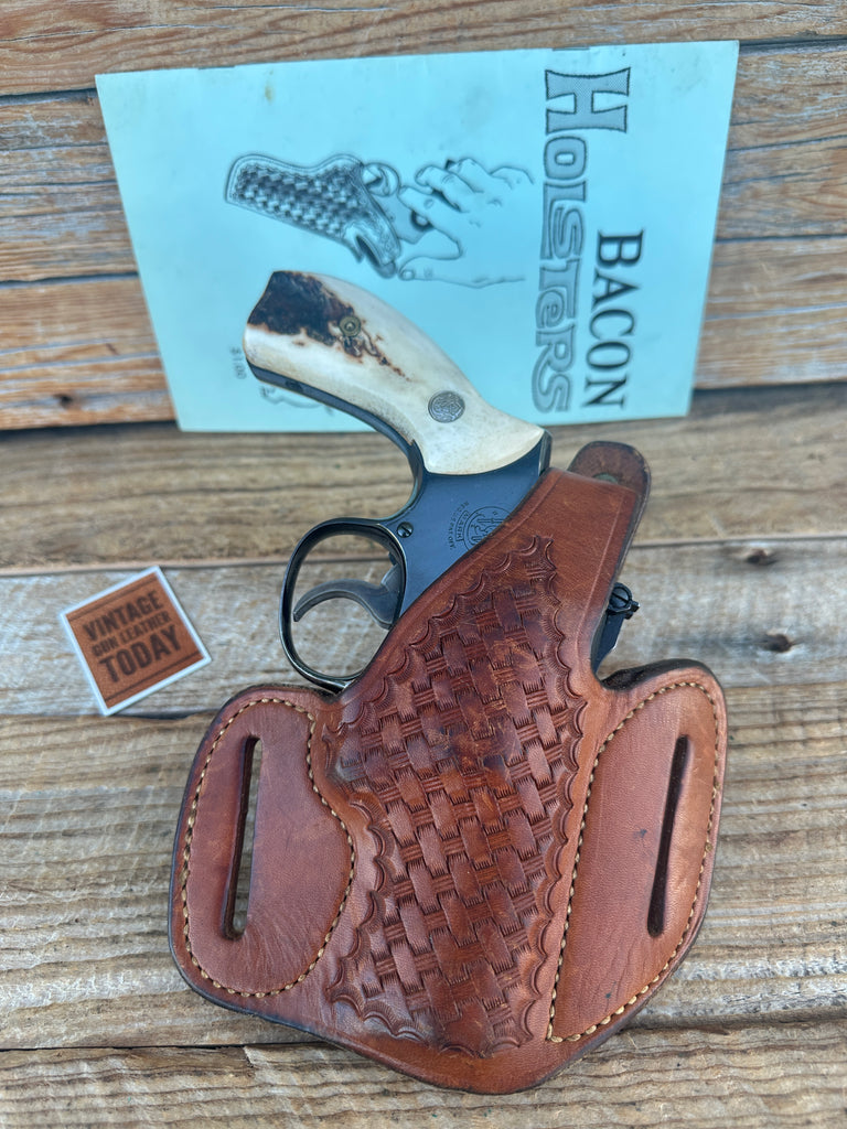 Vintage Dick Bacon Brown Basket Leather OWB Holster For S&W K Revolver 10 12 19