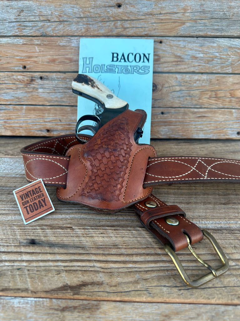 Vintage Dick Bacon Brown Basket Leather OWB Holster For S&W K Revolver 10 12 19