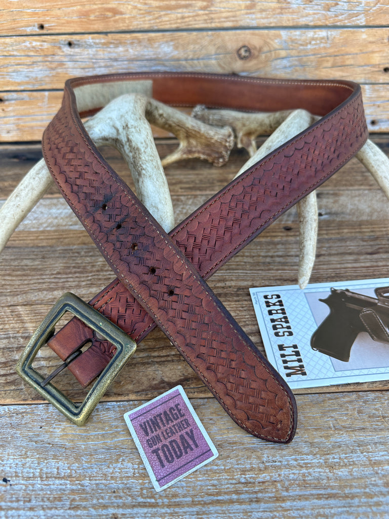 Vintage Milt Sparks Idaho City Brown Basket Leather Lined  Gun Belt 38.5" 40.5"