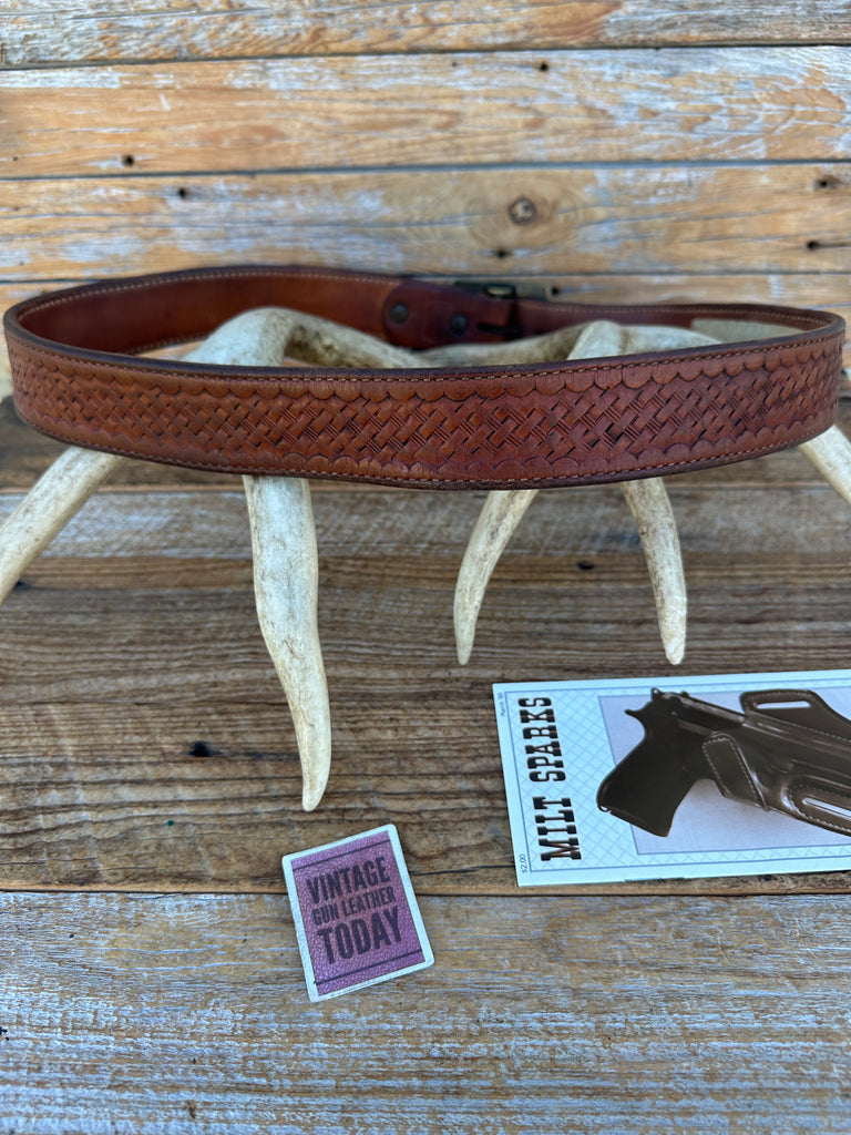 Vintage Milt Sparks Idaho City Brown Basket Leather Lined  Gun Belt 38.5" 40.5"