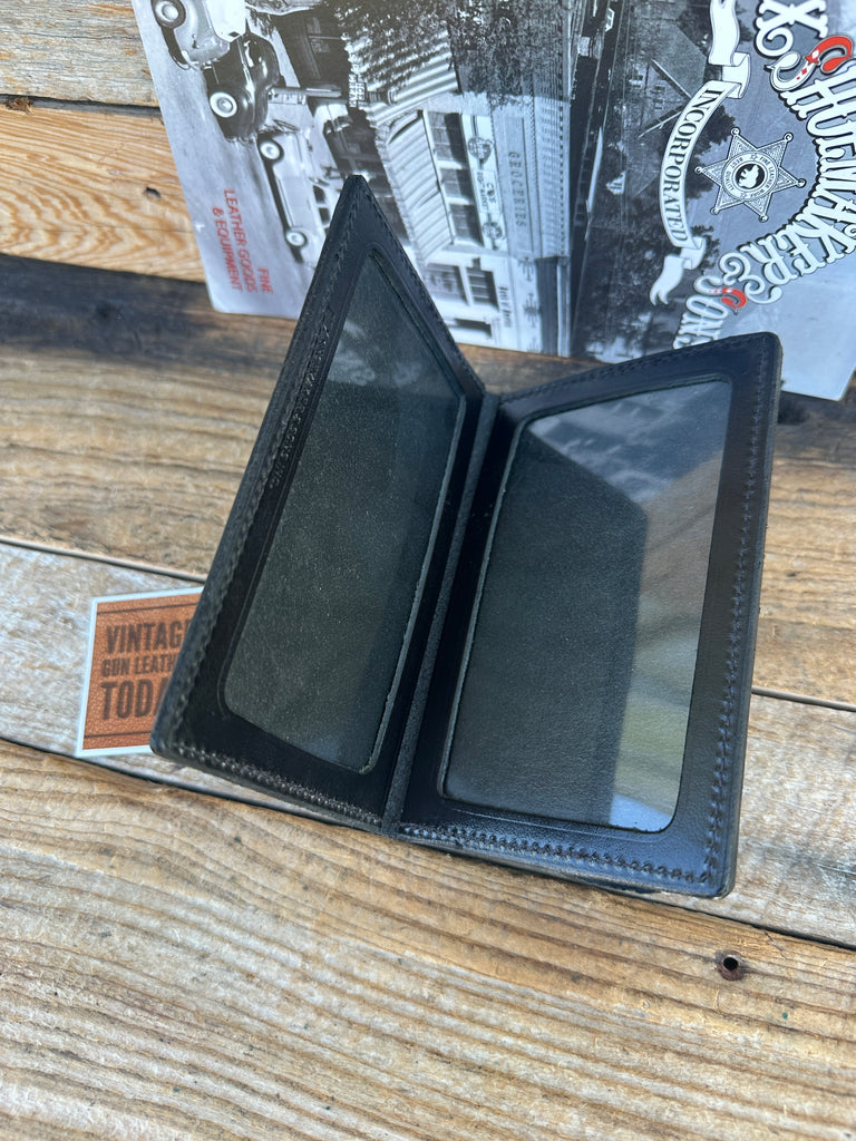 Vintage Tex Shoemaker Black Leather Double ID Wallet With Storage