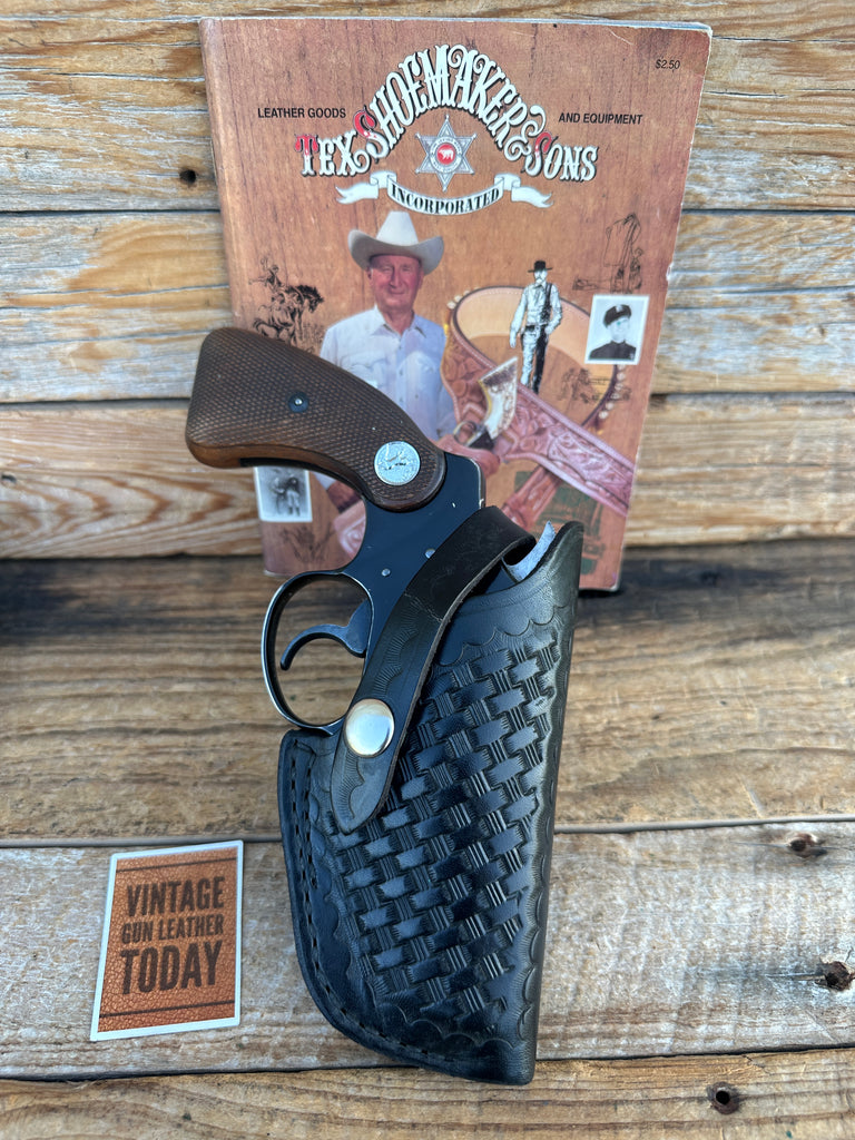 Vintage Tex Shoemaker Black Leather Basket OWB Holster For Colt Detective Cobra