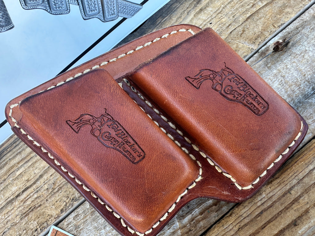 Vintage Ted Blocker Brown Leather Double Magazine Carrier For Colt 45 1911