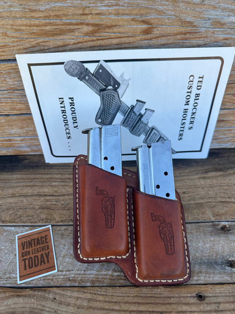 Vintage Ted Blocker Brown Leather Double Magazine Carrier For Colt 45 1911