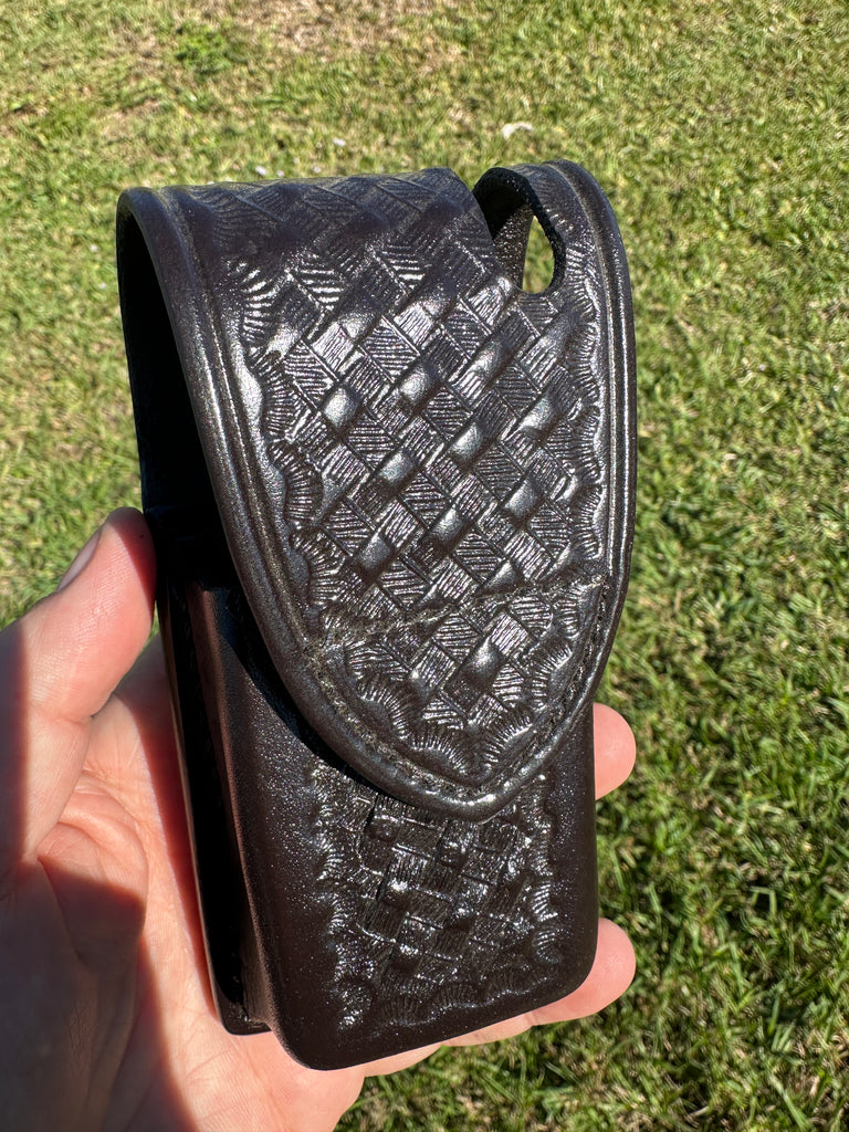 Don Hume C.P.H. MS Brown Basket Stamped Leather Duty Radio Communications Holder