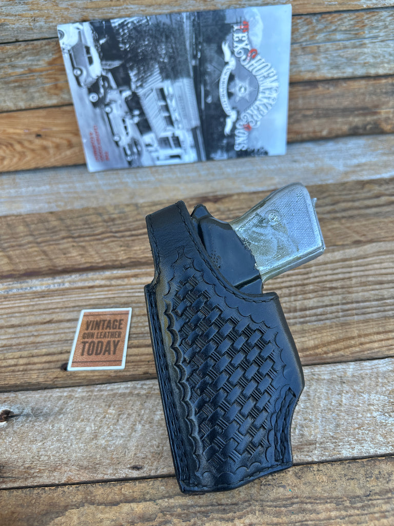 Vintage Tex Shoemaker Black Basket Leather Lined OWB For Walther PPK LEFT