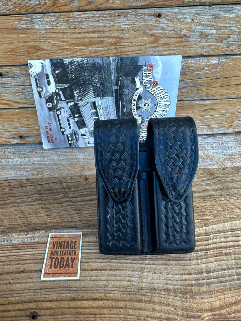 Tex Shoemaker Black Basket Leather Double Sig P220 Magazine Carrier Hidden Snap