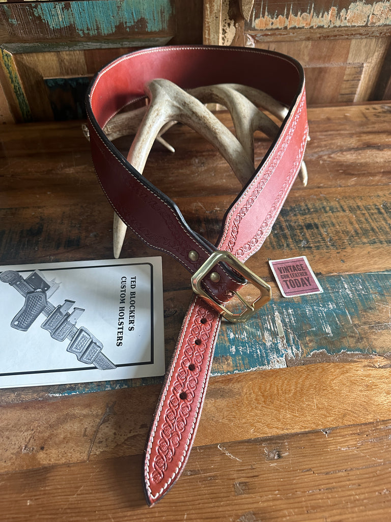 Ted Blocker Western Brown Leather Leather Lined Border Stamped Gun Belt SZ 42