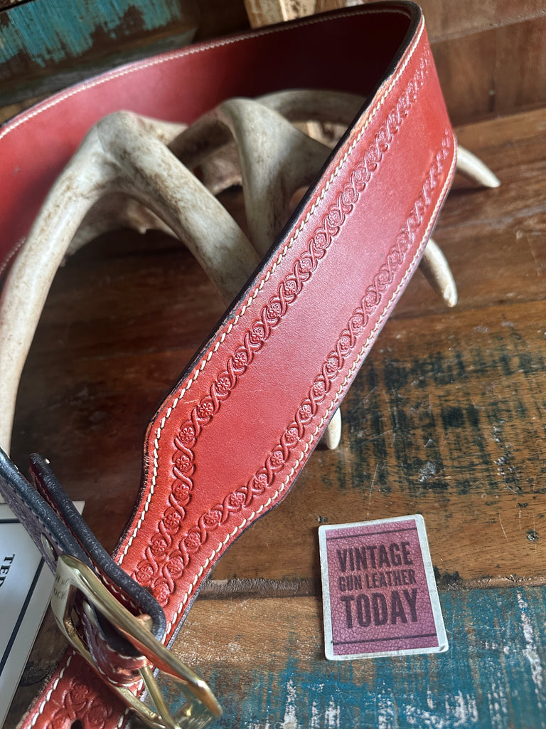 Ted Blocker Western Brown Leather Leather Lined Border Stamped Gun Belt SZ 42