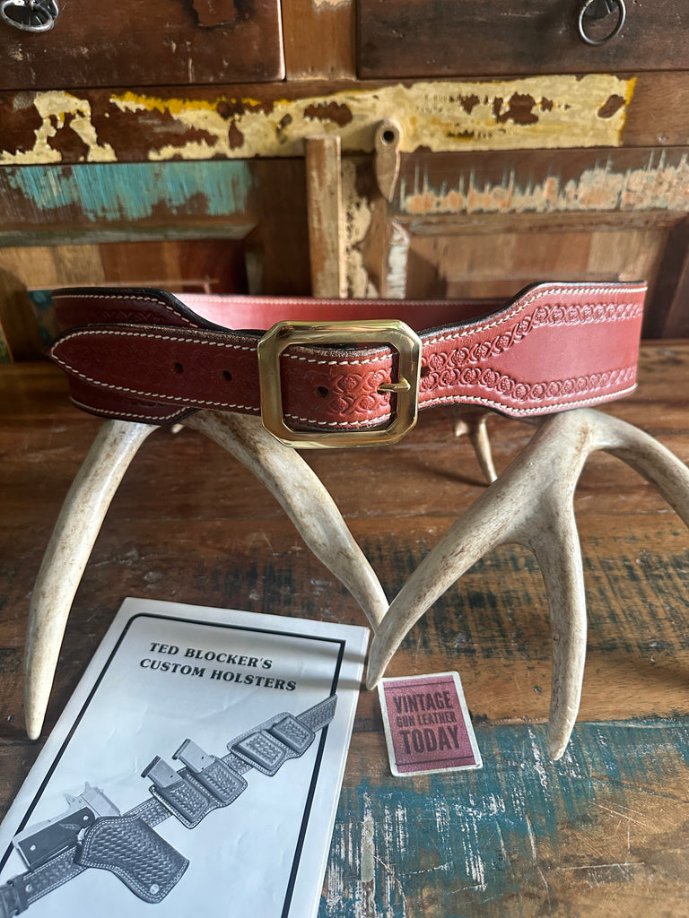 Ted Blocker Western Brown Leather Leather Lined Border Stamped Gun Belt SZ 42