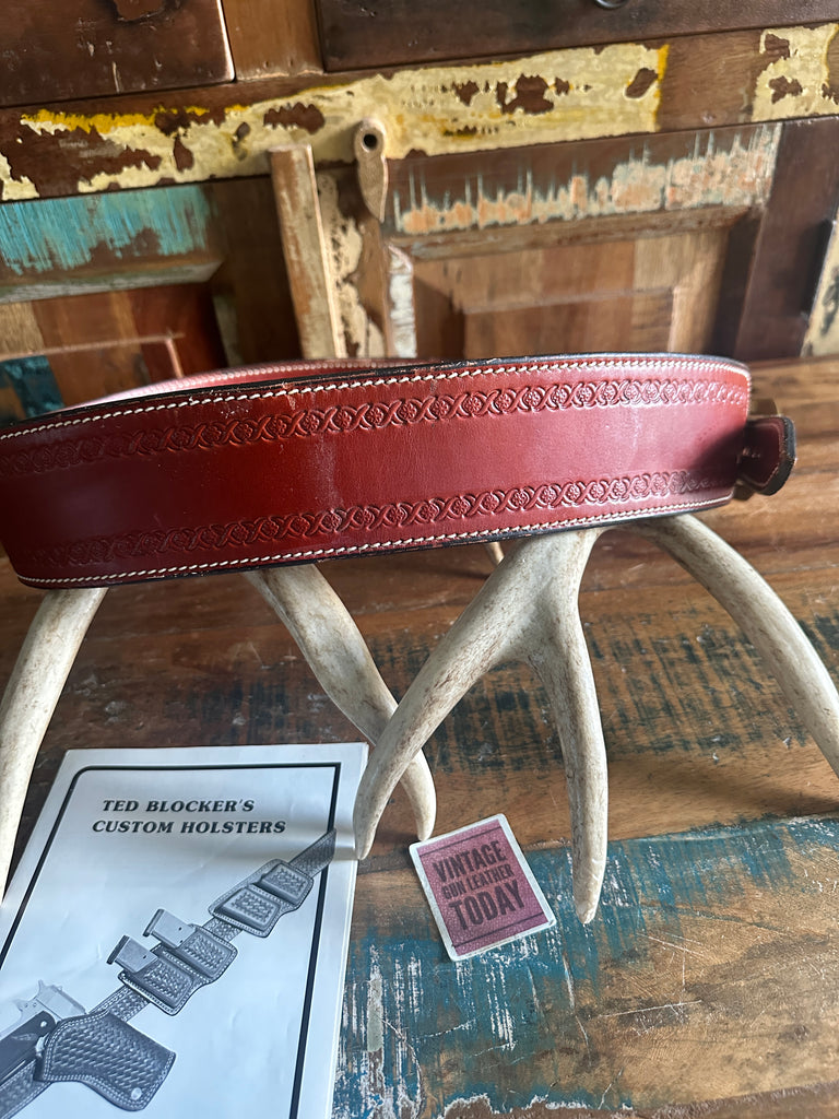 Ted Blocker Western Brown Leather Leather Lined Border Stamped Gun Belt SZ 42