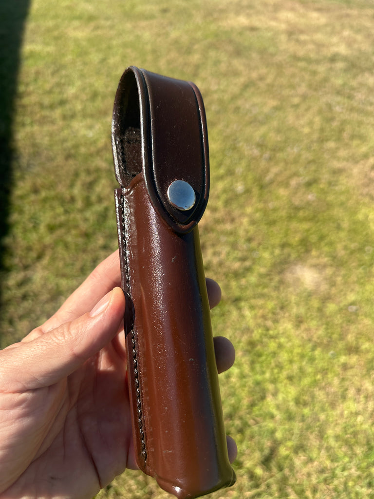 Don Hume D111 Brown Leather Duty Flashlight Holder w/ Brass  7 3/4" x  1"