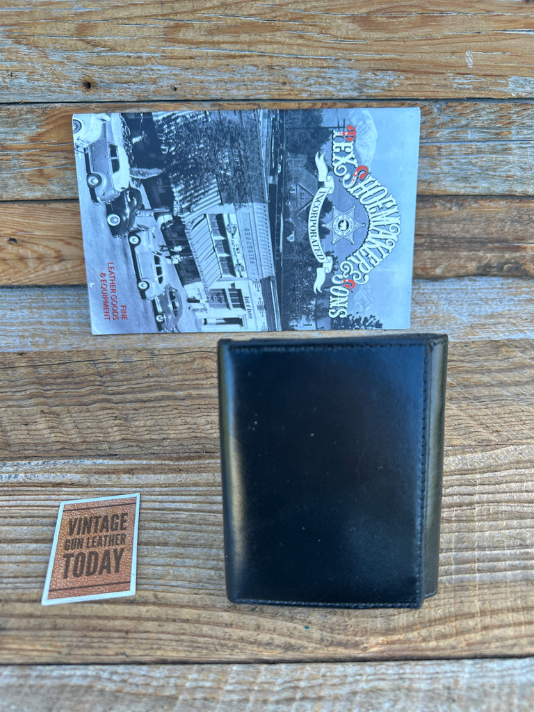 Vintage Tex Shoemaker Generic Badge ID Trifold Black Leather Wallet