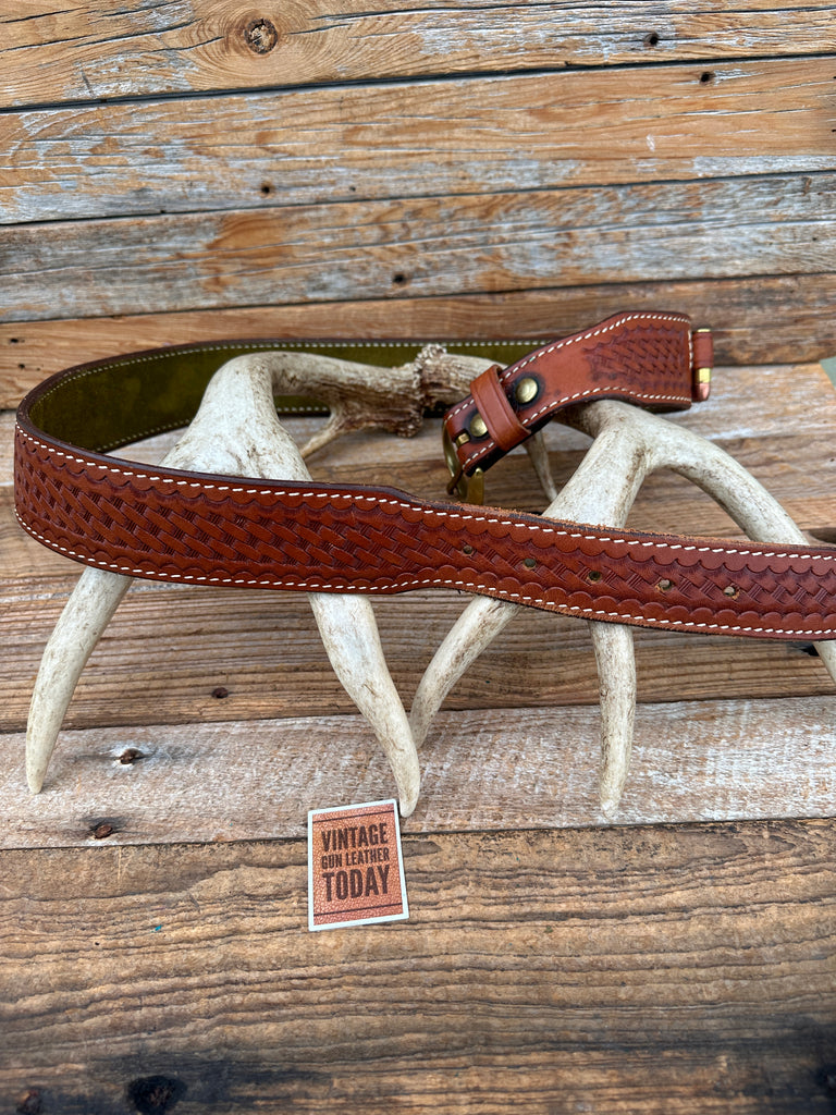 Vintage Safariland  Brown Basket Elk Suede Lined .38 Cartridge Gun Belt Sz 38
