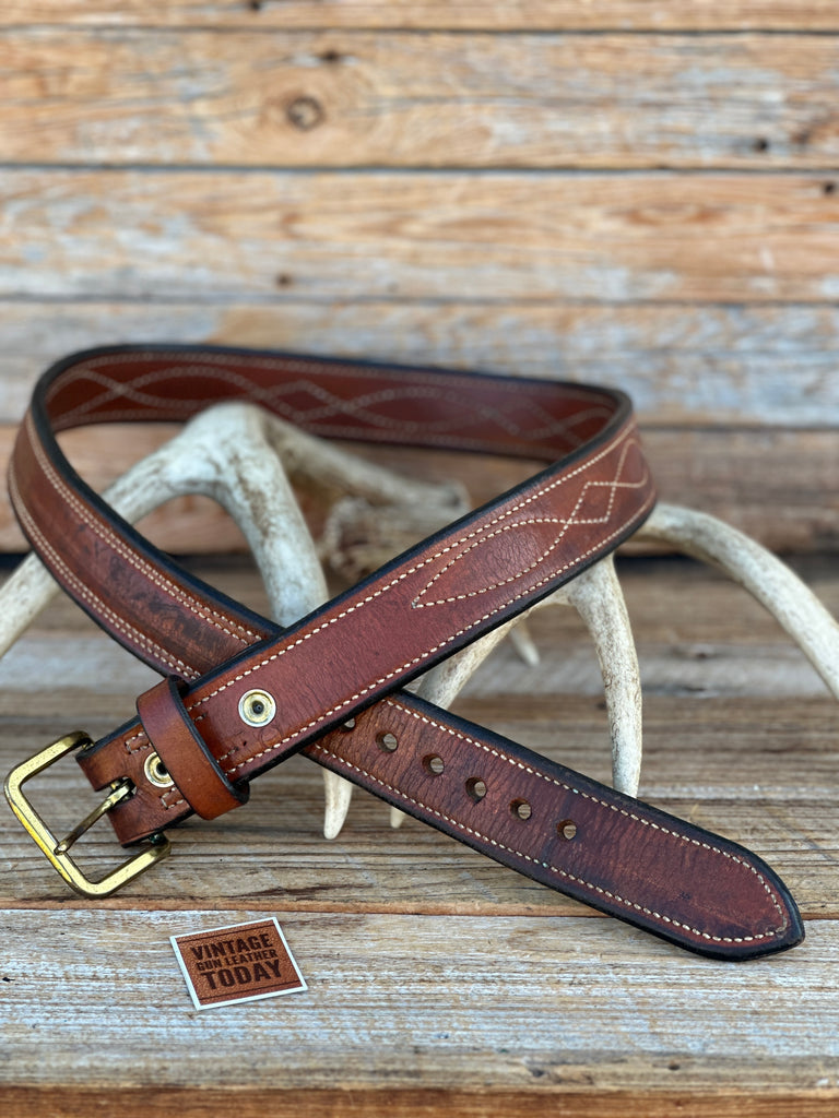 Vintage Earnie Hill Speed Brown Leather Fancy Stitched Lined Gun Belt SZ 40