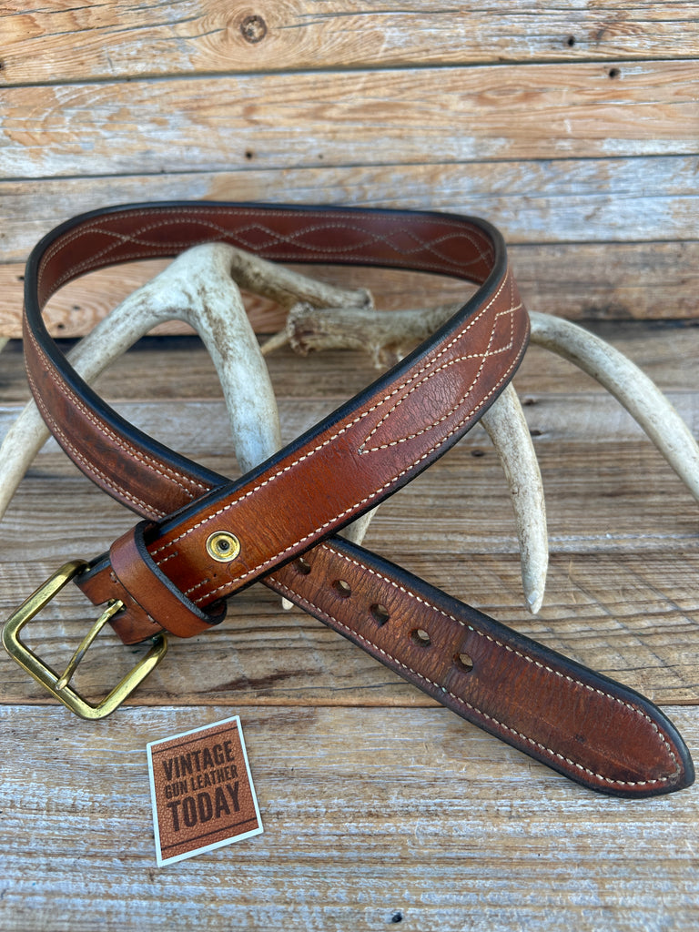 Vintage Earnie Hill Speed Brown Leather Fancy Stitched Lined Gun Belt SZ 40