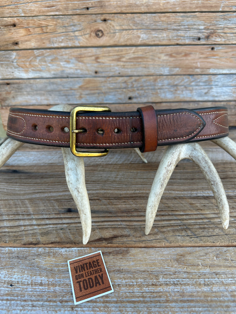 Vintage Earnie Hill Speed Brown Leather Fancy Stitched Lined Gun Belt SZ 40