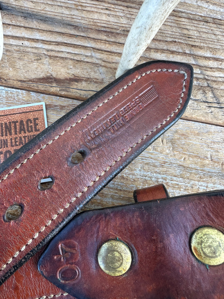 Vintage Earnie Hill Speed Brown Leather Fancy Stitched Lined Gun Belt SZ 40