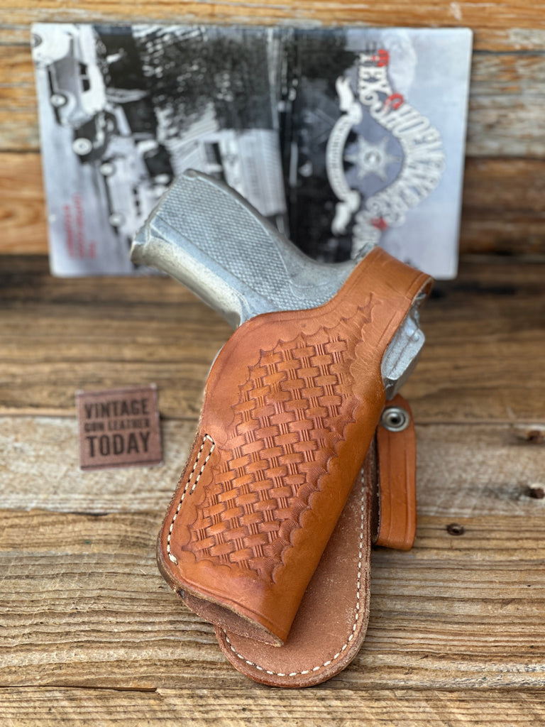 Tex Shoemaker Brown Basket Stamped Leather  PL Paddle Holster For S&W 5906 Right