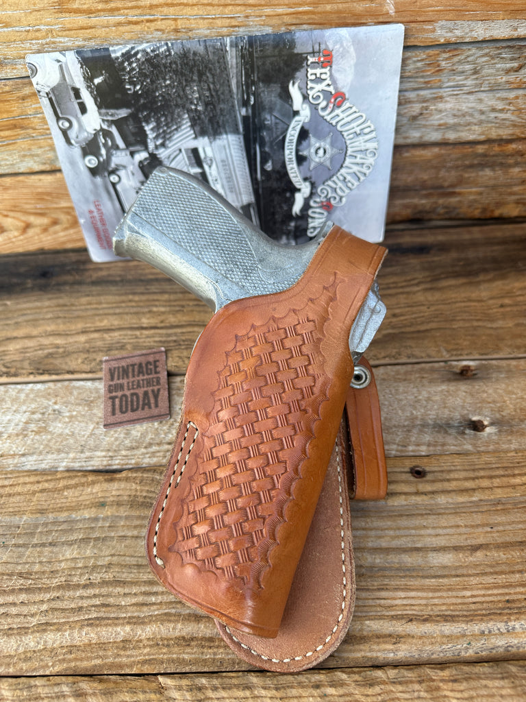 Tex Shoemaker Brown Basket Stamped Leather  PL Paddle Holster For S&W 5906 Right