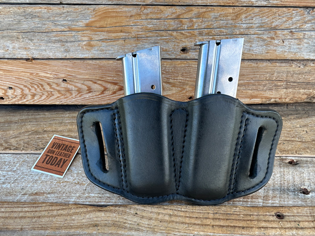 1791 Black Leather Double Magazine Carrier For colt 45 1911 Steel Single Stack