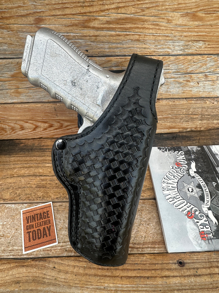 Vintage Tex Shoemaker Black Basket Leather Lined OWB Holster For GLOCK 17 22 31