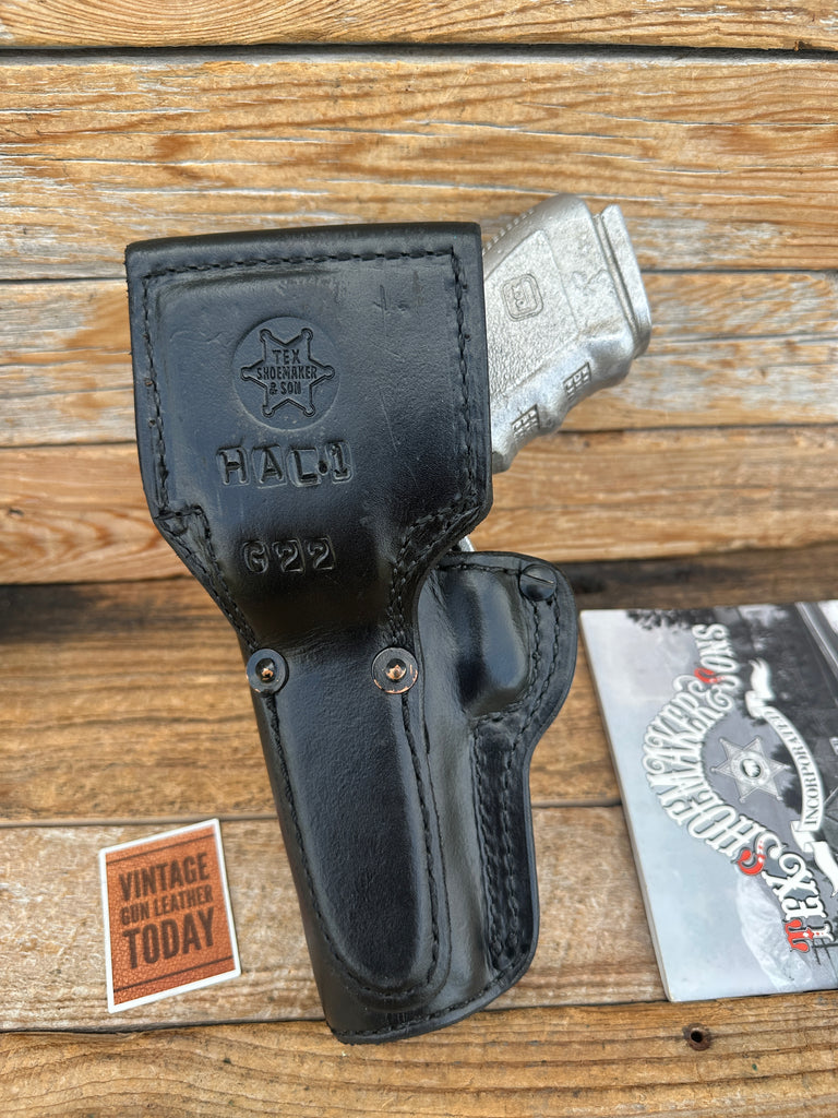 Vintage Tex Shoemaker Black Basket Leather Lined OWB Holster For GLOCK 17 22 31