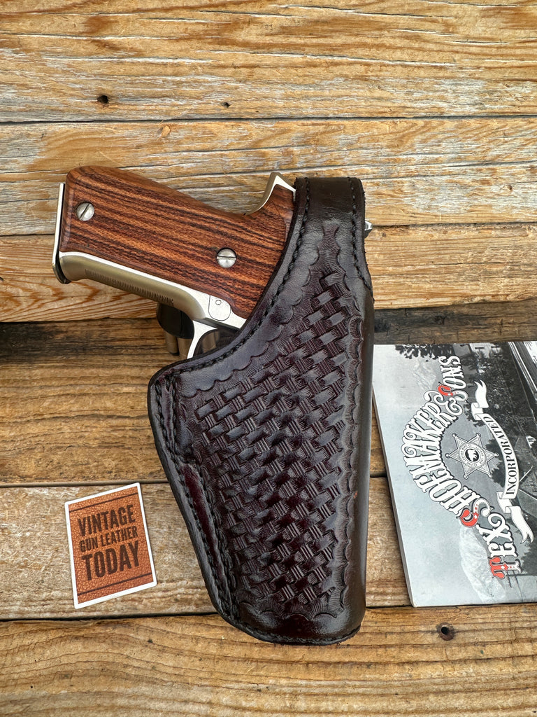 Vintage Tex Shoemaker Cordovan Brown Basket Leather Lined Holster For Sig P226