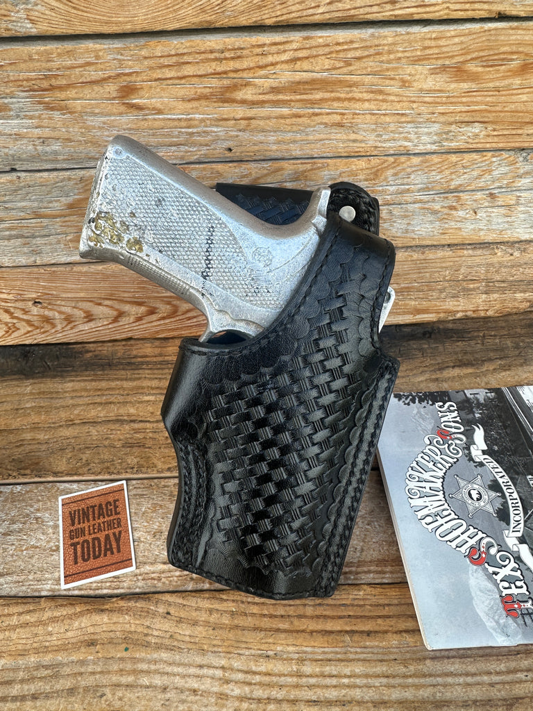 Vintage Tex Shoemaker Black Basket Leather Lined OWB Holster For 4006 Bobbed