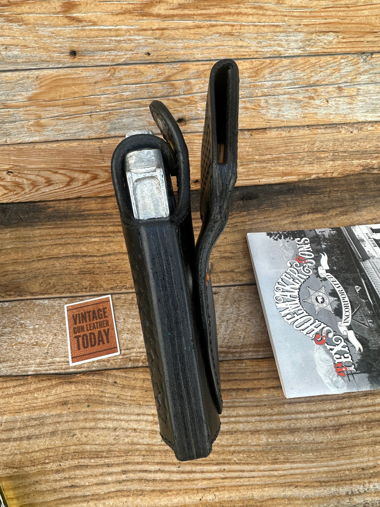 Vintage Tex Shoemaker Black Basket Leather Lined OWB Holster For 4006 Bobbed