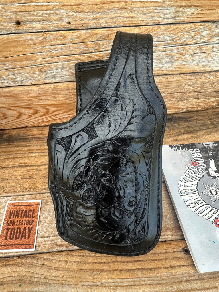 Vintage Tex Shoemaker Black Leather Lined Floral Carved Holster for Sig P228 229