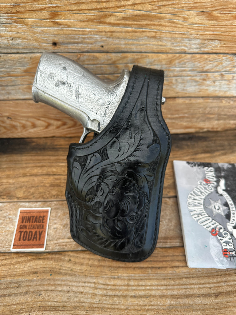 Vintage Tex Shoemaker Black Leather Lined Floral Carved Holster for Sig P228 229