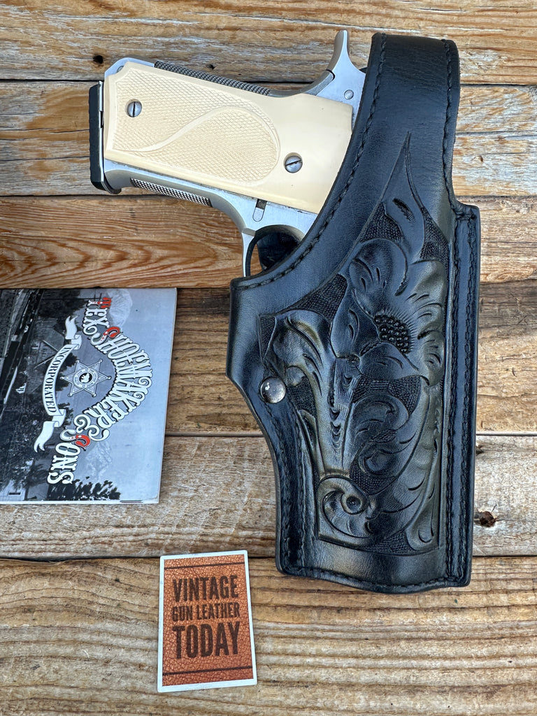 Vintage Tex Shoemaker Floral Carved Black Leather Lined HA Holster For S&W 645
