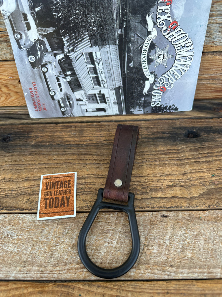 Vintage Tex Shoemaker Brown Leather Flashlight Holder Ring Nickel Snaps