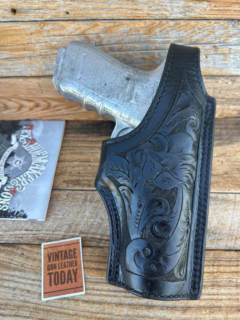 Vintage Tex Shoemaker Floral Carved Black  Leather Lined Holster For GLOCK 20 21