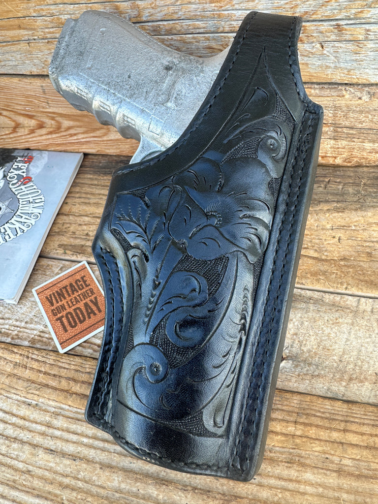 Vintage Tex Shoemaker Floral Carved Black  Leather Lined Holster For GLOCK 20 21