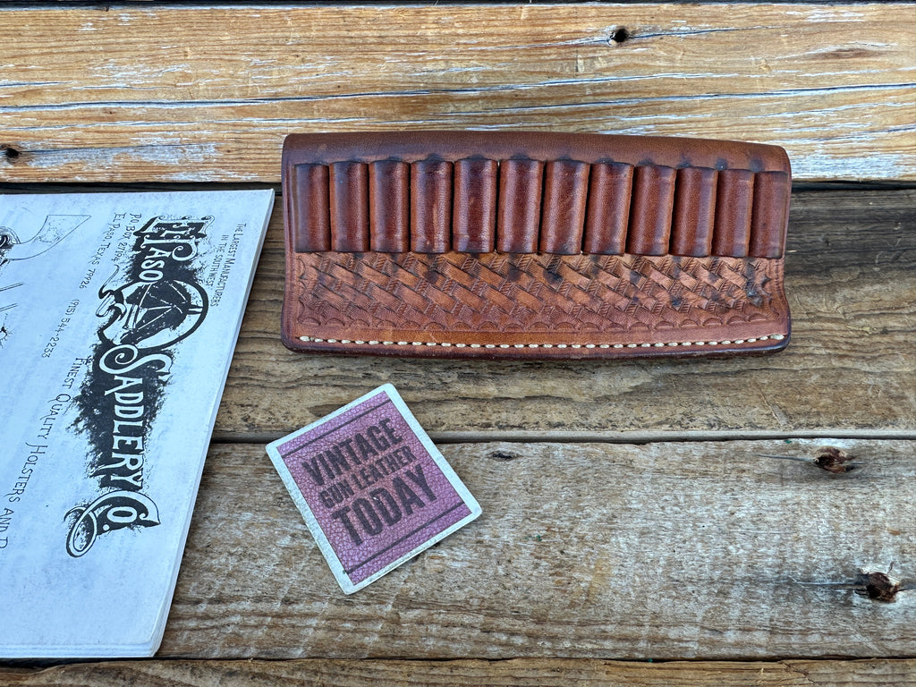 El Paso Saddlery Brown Basket Stamped Leather 12 .38 Cartridge Ammo Belt Slide