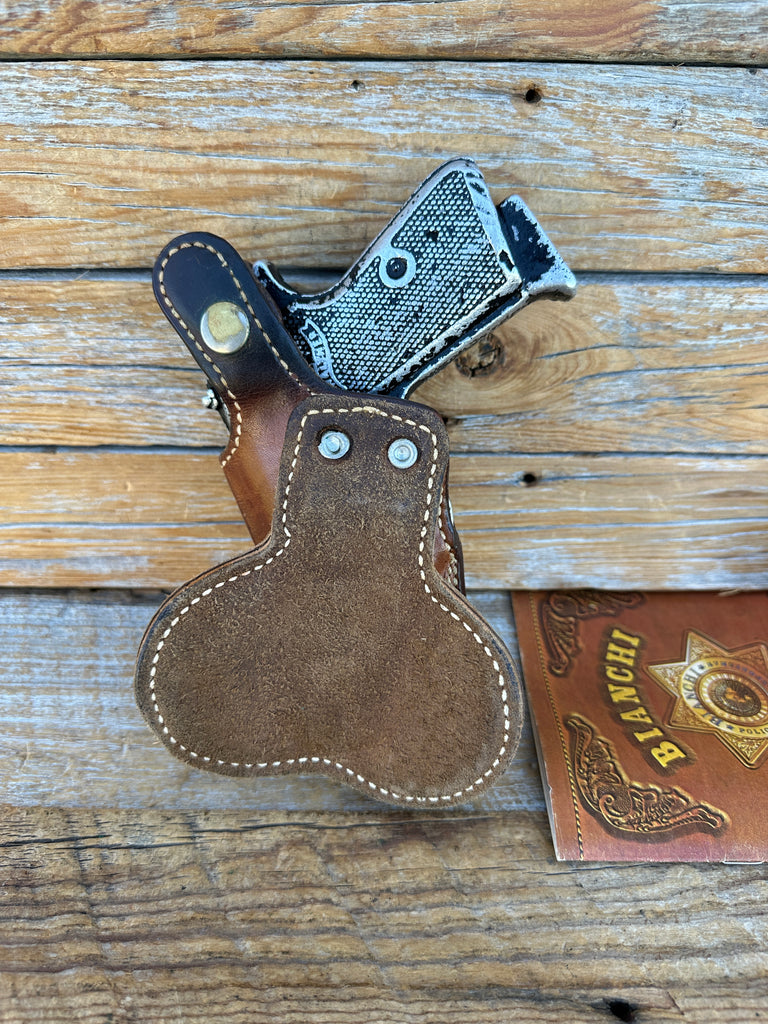 Vintage Bianchi 56L Brown Leather Suede Lined Paddle Holster For Walther PP