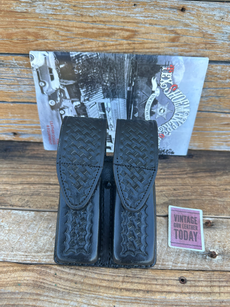 Tex Shoemaker Black Basket Stamped Leather Glock G21 Double Magazine Carrier