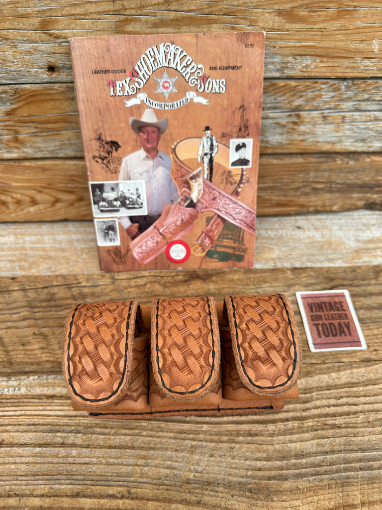 Vintage 70-80's Tex Shoemaker 101 K Brown Basket Leather Triple Loader Holder HS