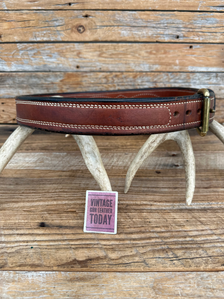 Vintage Earnie Hill Speed Brown Leather Fancy Stitched Lined Gun Belt SZ 36