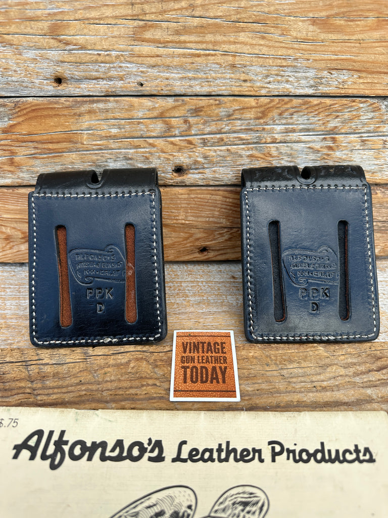 Alfonsos Black Leather LF Double Magazine Carrier For Walther PPK