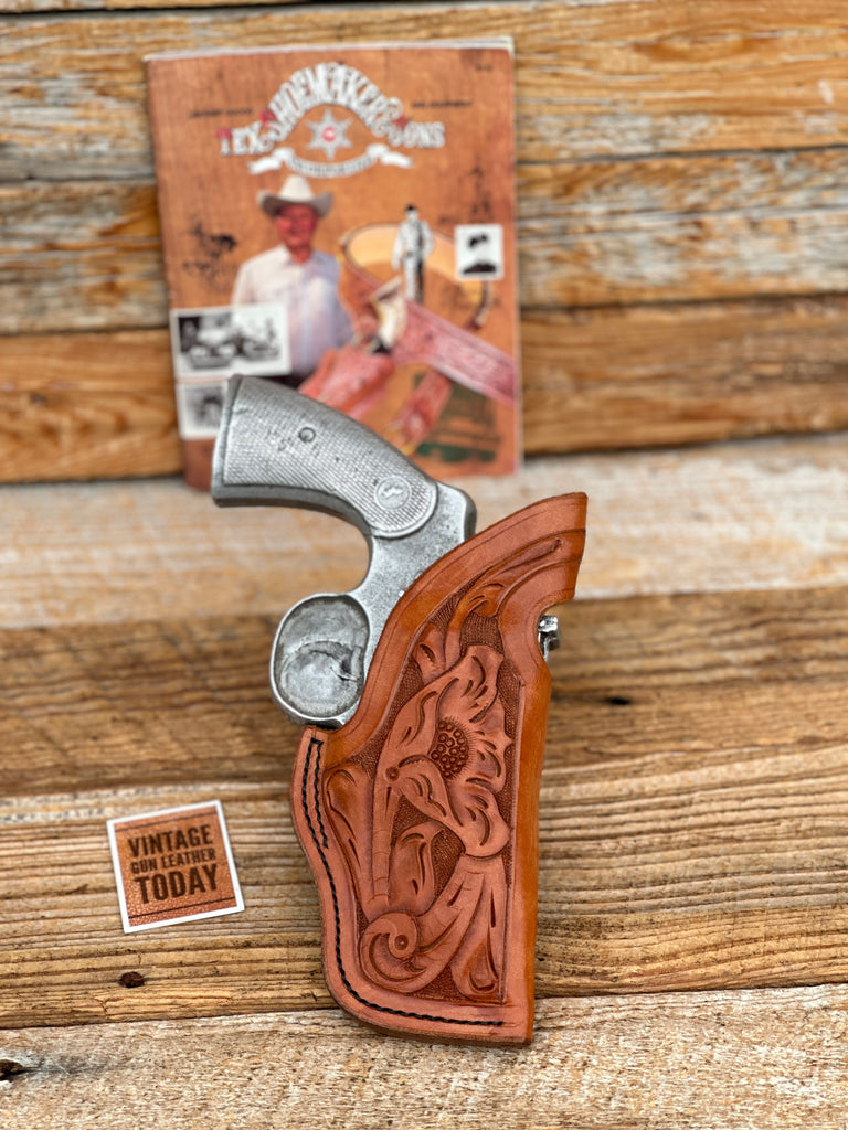 Vintage Tex Shoemaker Floral Carved FBI Style Holster For S&W Colt Python 2.5"