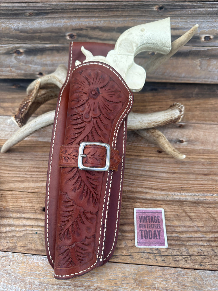 Vintage Hunter Frontier Holster Brown Floral Carved Leather Lined For Ruger 7.5