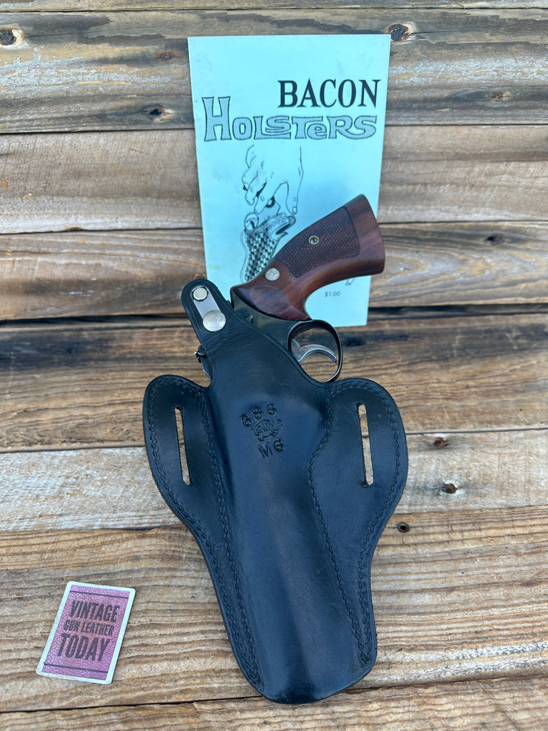 Vintage Dick Bacon Black Leather OWB Holster For S&W 686 586 L Revolver
