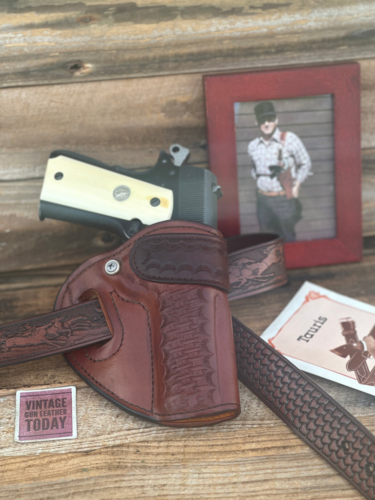 Custom Tauris Brown Basket Leather High Ride Holster For Colt 5" 45 1911 Gov.