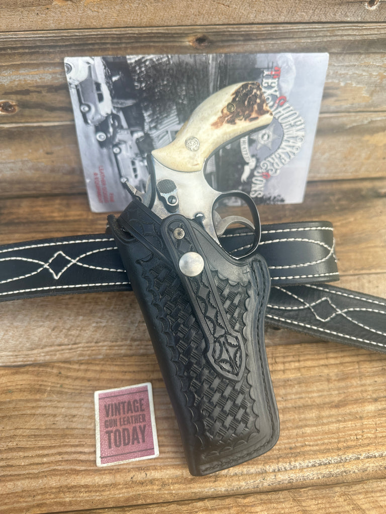 Vintage Tex Shoemaker 34K Black Basket Leather 4" K Revolver Holster 19 15 12 10