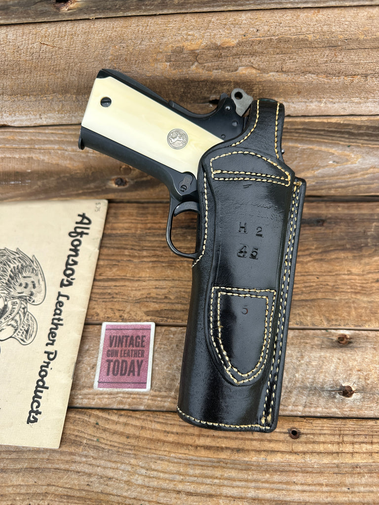 Vintage Alfonsos Plain Black Lined Holster For 5" Colt 45 1911 Threepersons Left