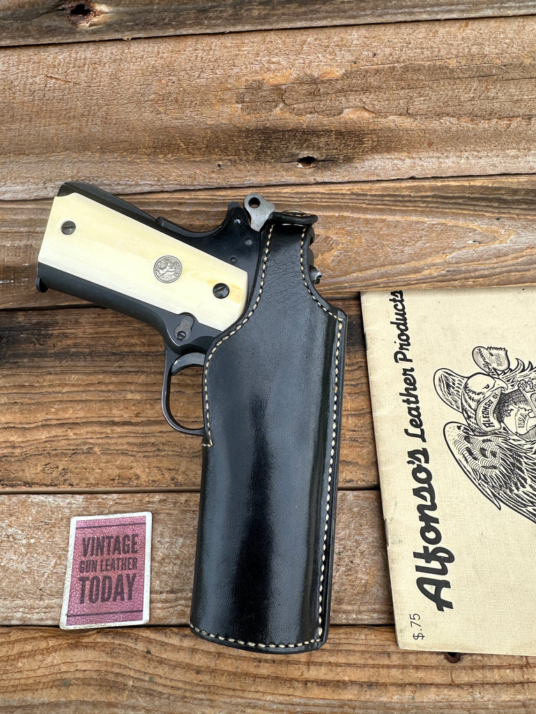 Vintage Alfonsos Black Leather High Ride Holster for 38 Super Commander Lined