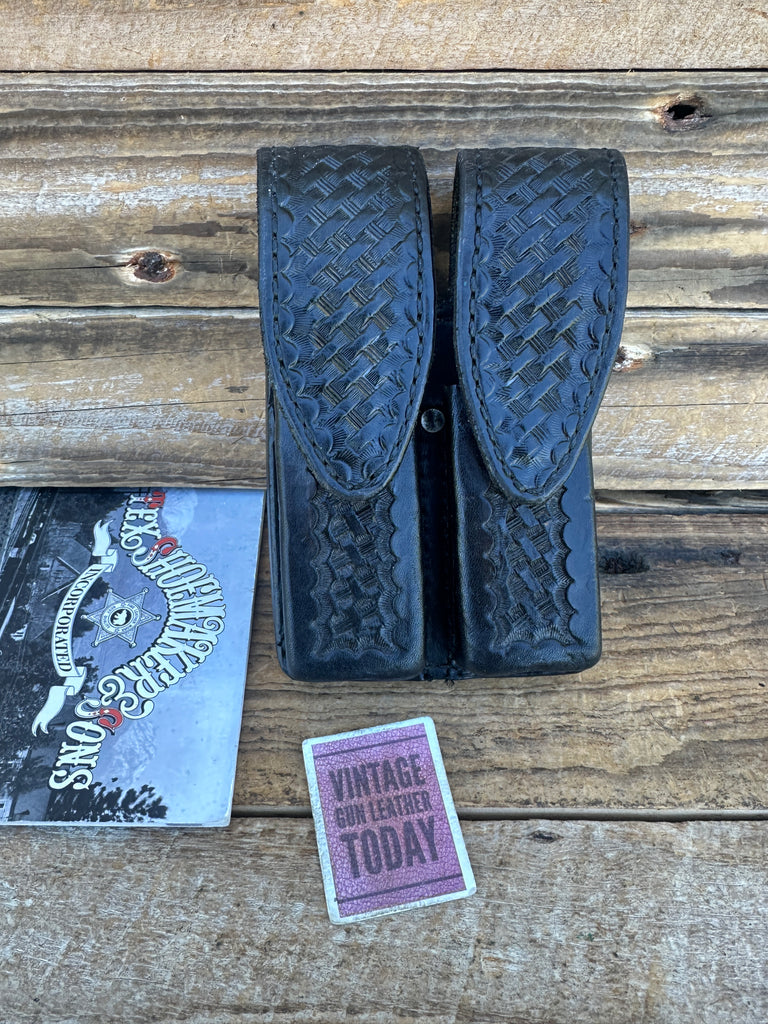 Tex Shoemaker Black Basket Leather Quad / 4  Magazine Carrier For Sig P220 645